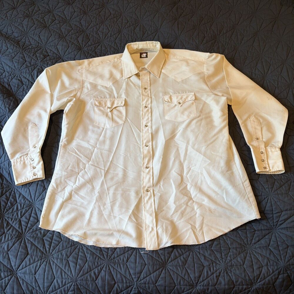 Karman Western Pearl Snap Shirt white/ivory horse Long Sleeve Rodeo